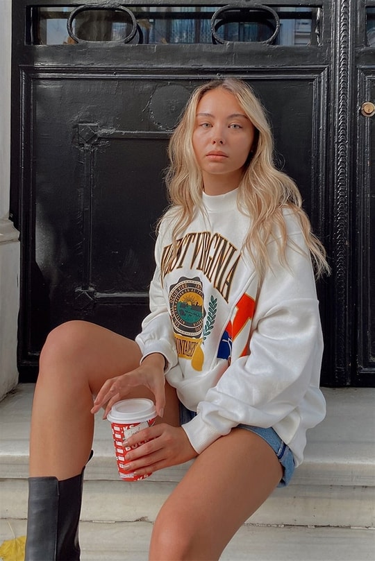 West Virginia Baskılı Sweatshirt Ekru