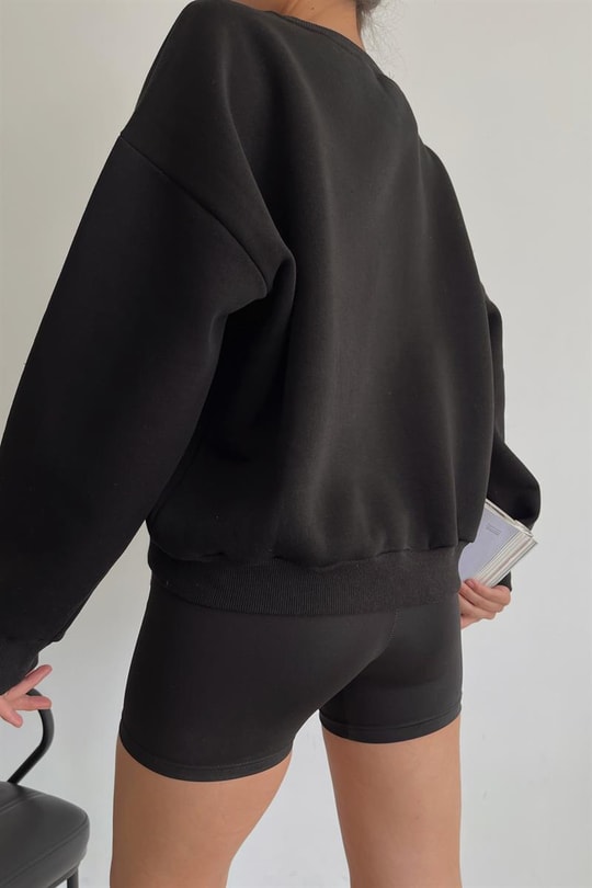 Wisconsin Nakışlı Sweatshirt Siyah