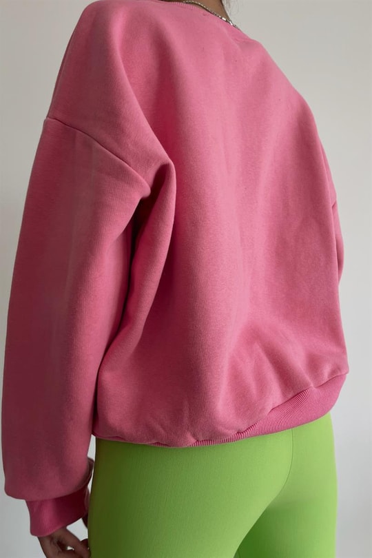 Wisconsin Nakışlı Sweatshirt Pembe