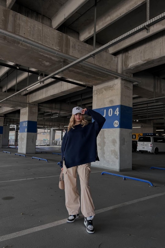 Yan Fermuarlı Bisiklet Yaka Sweatshirt Lacivert