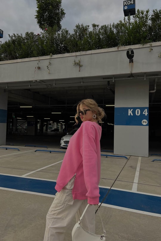 Yan Fermuarlı Bisiklet Yaka Sweatshirt Şeker Pembe