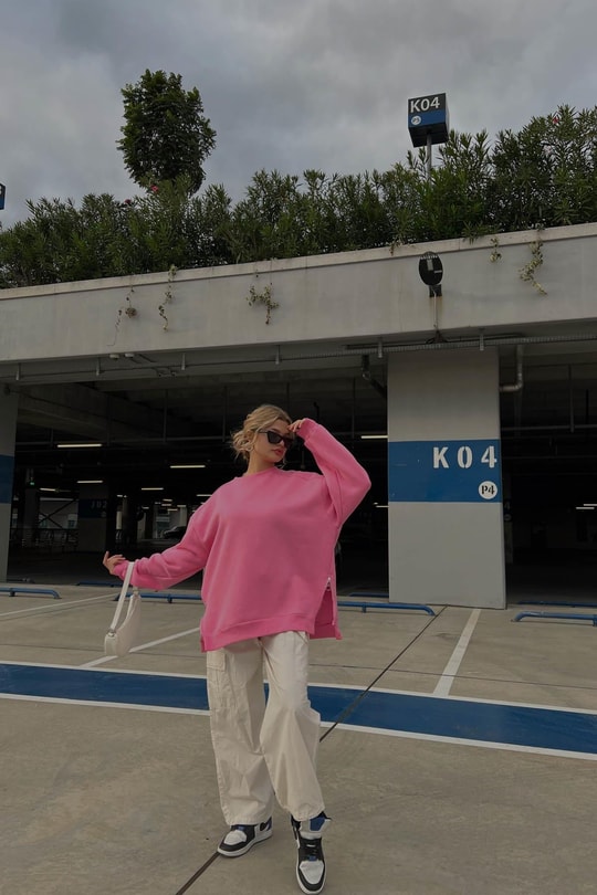 Yan Fermuarlı Bisiklet Yaka Sweatshirt Şeker Pembe