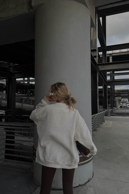Yan Fermuarlı Bisiklet Yaka Sweatshirt Bej Melanj
