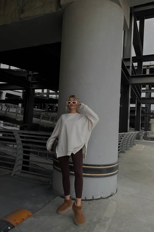 Yan Fermuarlı Bisiklet Yaka Sweatshirt Bej Melanj