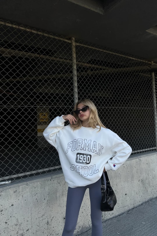 Yazı Baskı Sweatshirt Beyaz