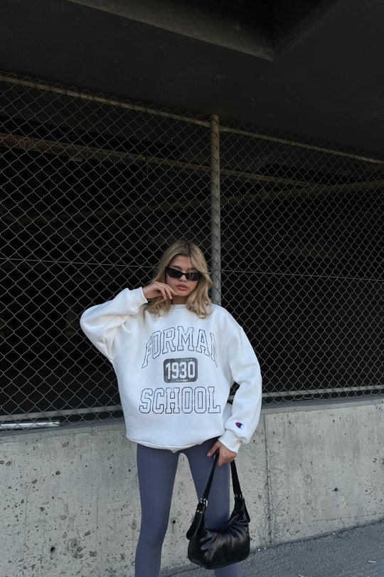 Yazı Baskı Sweatshirt Beyaz