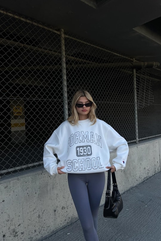 Yazı Baskı Sweatshirt Beyaz