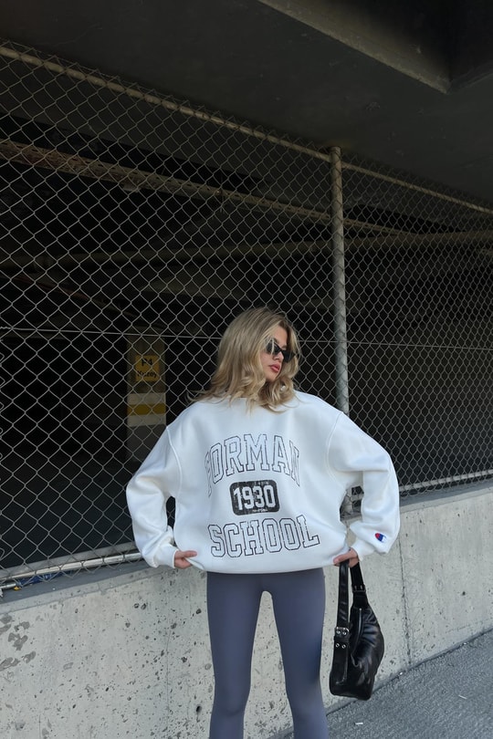 Yazı Baskı Sweatshirt Beyaz