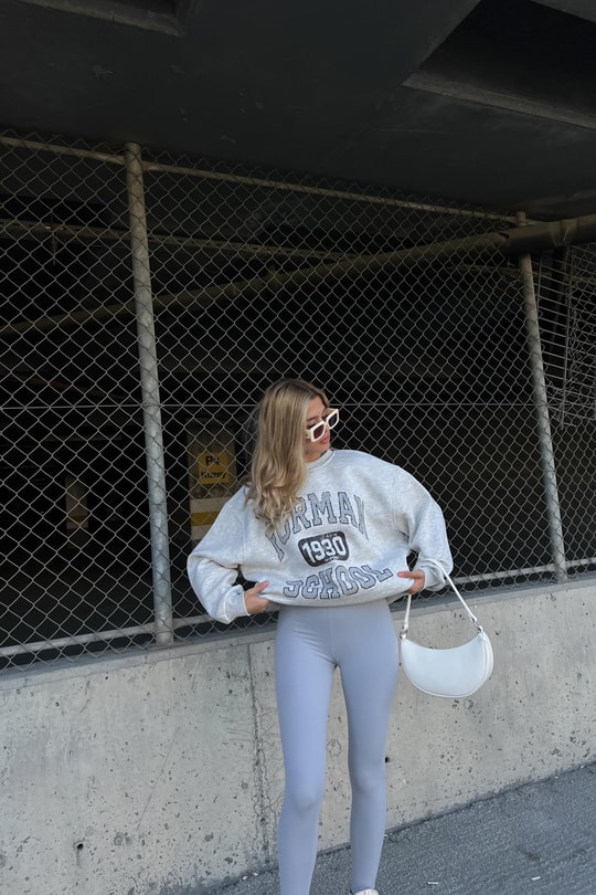 Yazı Baskı Sweatshirt Gri