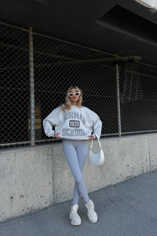 Yazı Baskı Sweatshirt Gri