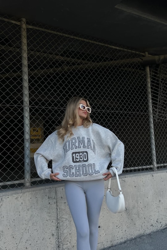 Yazı Baskı Sweatshirt Gri