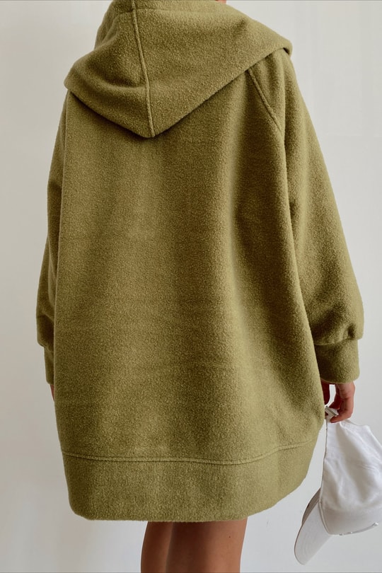 Yumoş Kapüşonlu Düğme Detay Sweatshirt Fıstık Yeşili