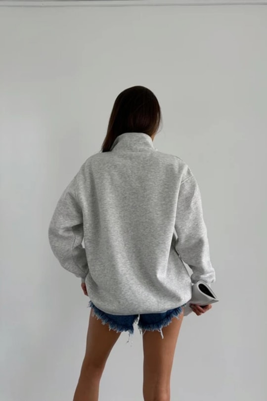 Zip Detay Basic  Sweat Gri