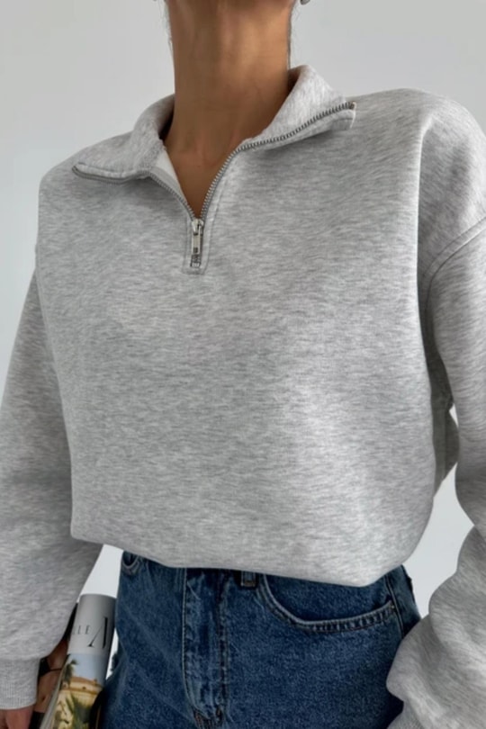 Zip Detay Basic  Sweat Gri