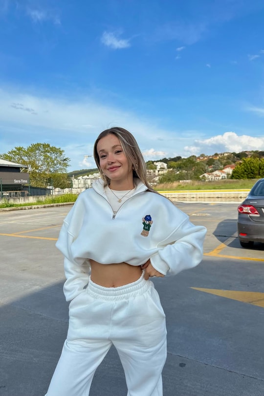 Zip Detay Teddy LA Sweat Beyaz
