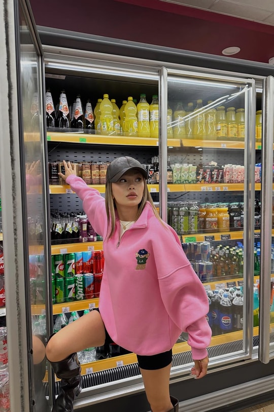Zip Detay Teddy LA Sweat Pembe