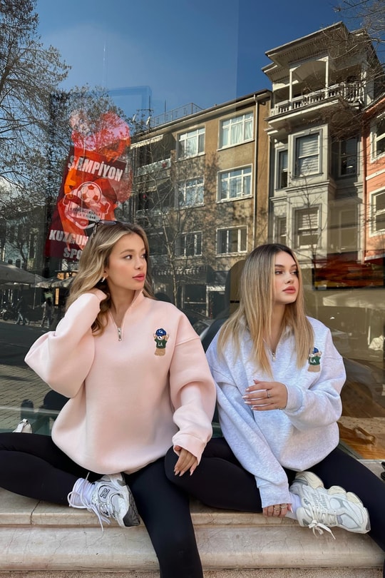 Zip Detay Teddy LA Sweat Pudra
