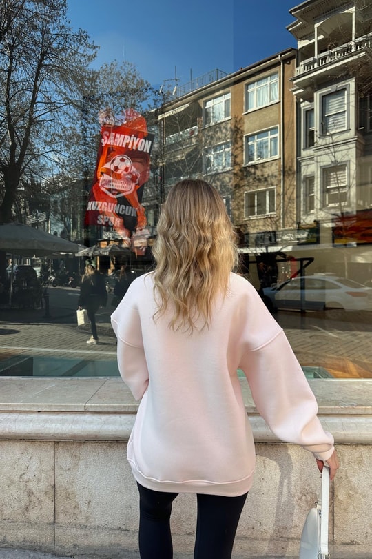 Zip Detay Teddy LA Sweat Pudra