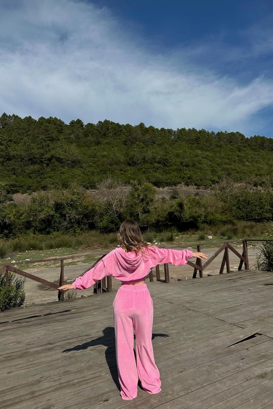 Angel Crop Kadife Takım Pembe
