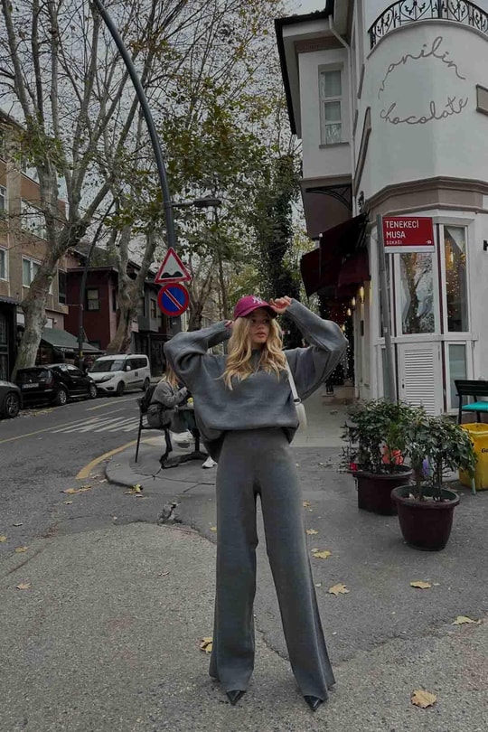 Basıc Oversize Triko Takım Antrasit
