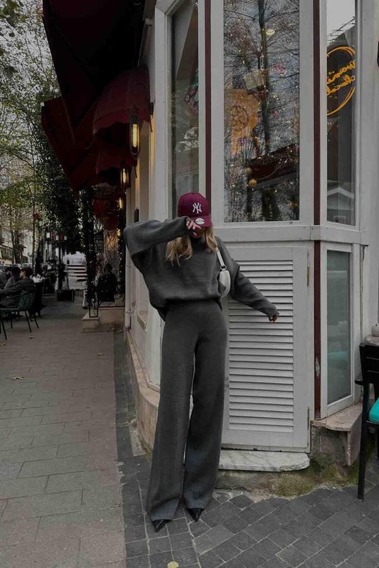 Basıc Oversize Triko Takım Antrasit