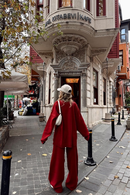 Basıc Oversize Triko Takım Bordo