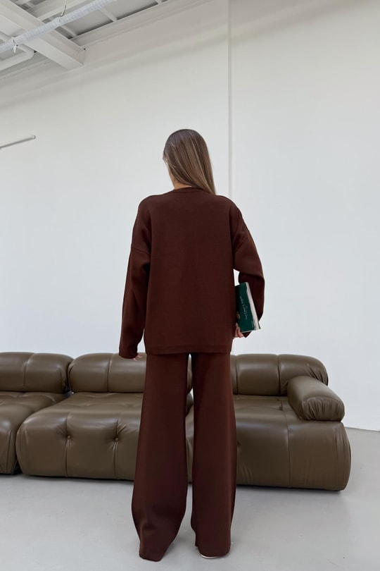 Basıc Oversize Triko Takım Kahve