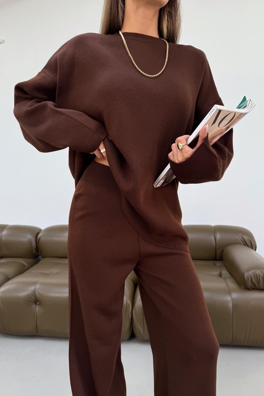 Basıc Oversize Triko Takım Kahve