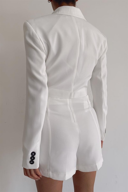 Blazer Ceket Etek Takım Beyaz