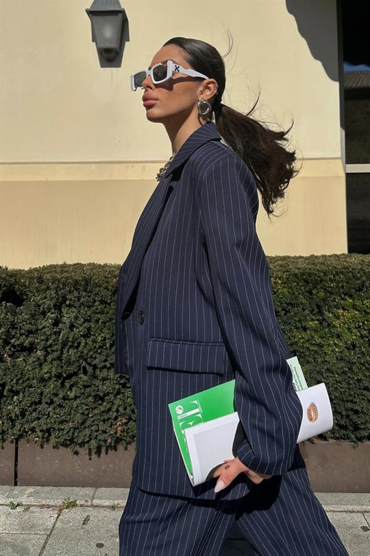 Çizgili Oversize Takım Lacivert