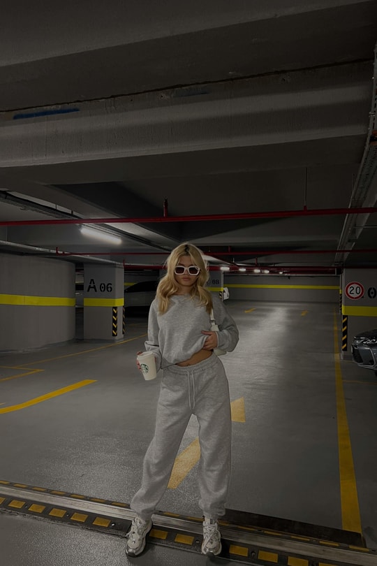 Crop Comfort Takım Gri Melanj
