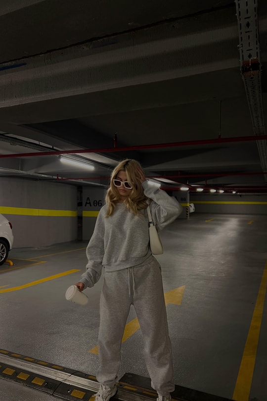 Crop Comfort Takım Gri Melanj