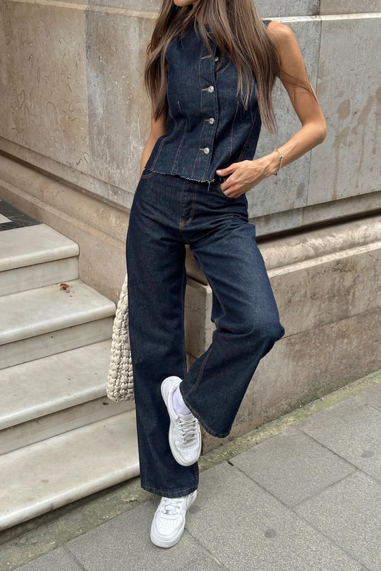 Denim Yelek Pantolon Takım Lacivert
