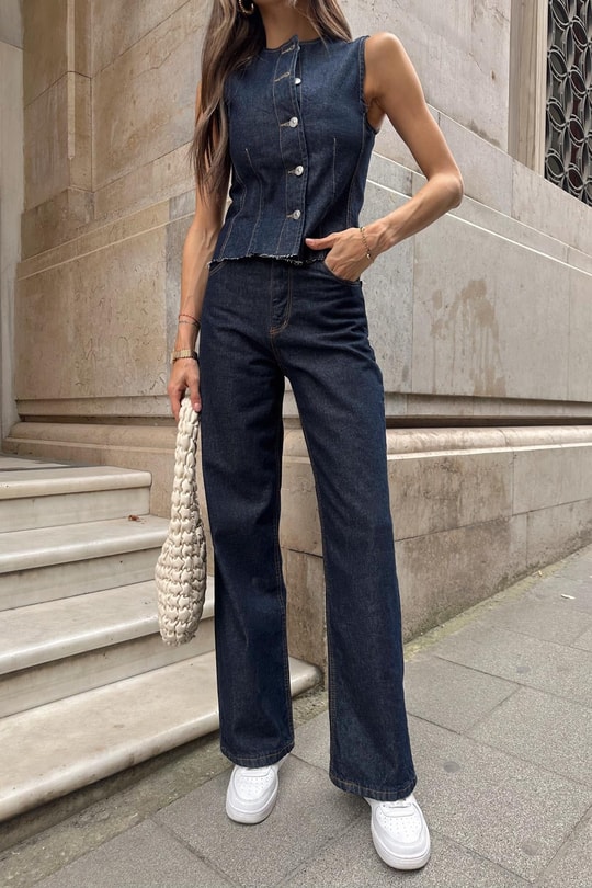 Denim Yelek Pantolon Takım Lacivert