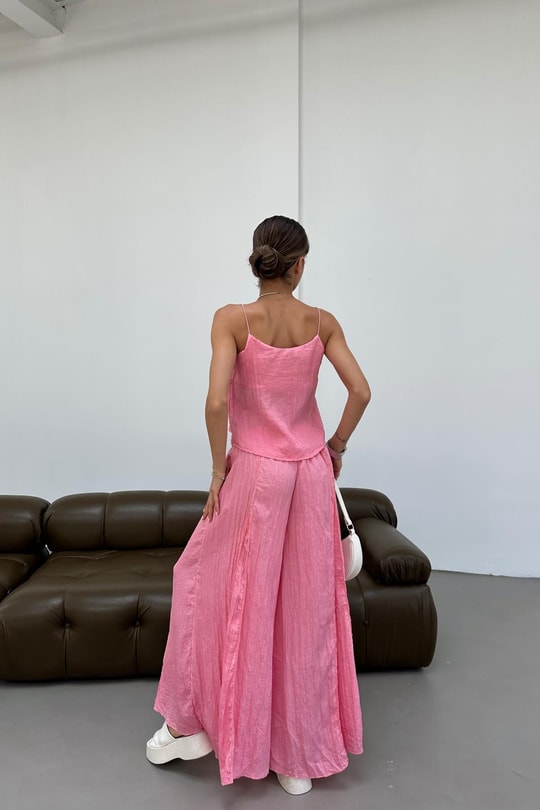Dikiş Detay Pantolon Takım Pembe