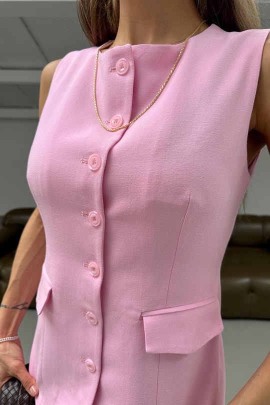 Etekli Keten Takım Pembe