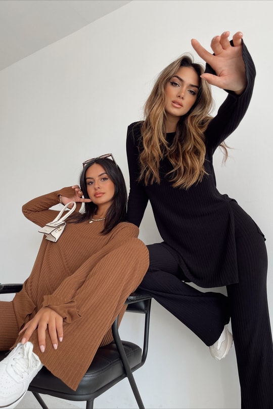 Fitilli Yırtmaçlı Basic Takım Siyah