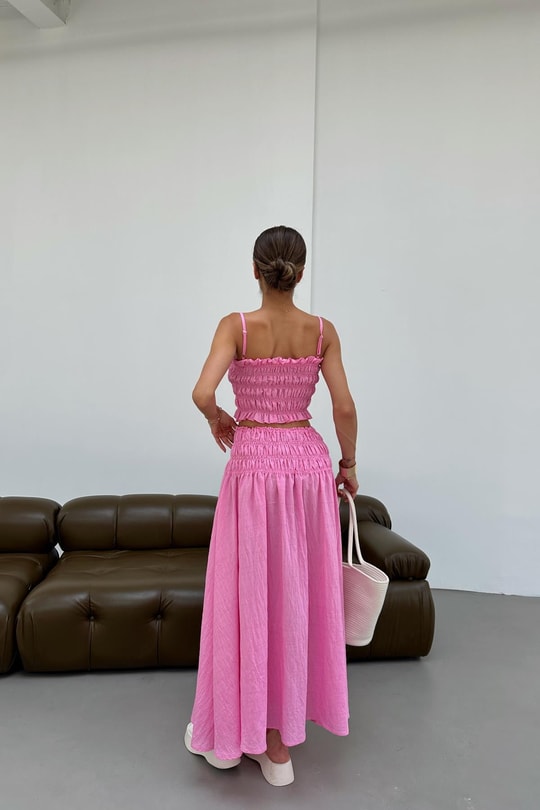 Gipeli Bluz Etek Takım Pembe