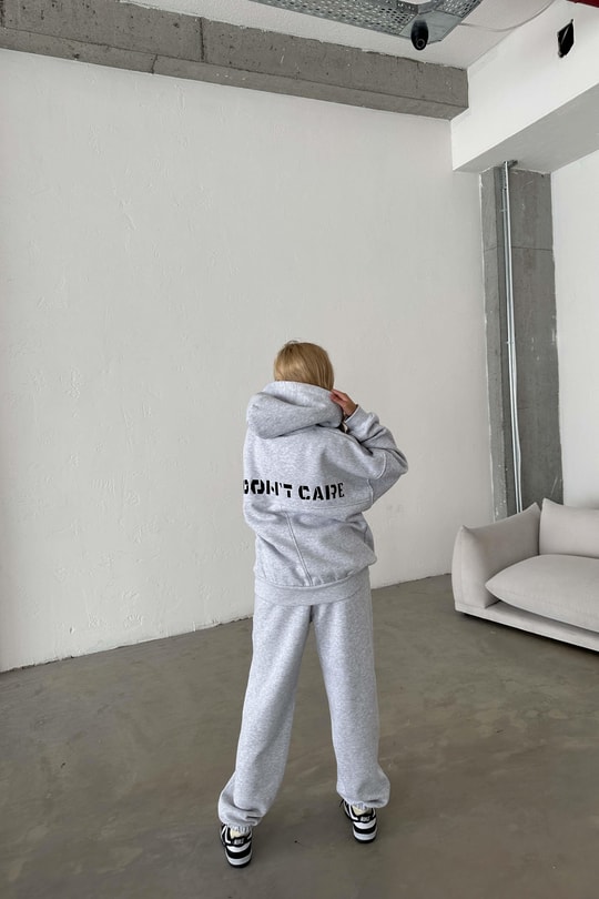 I Dont Care Nakışlı Oversize Takım Gri