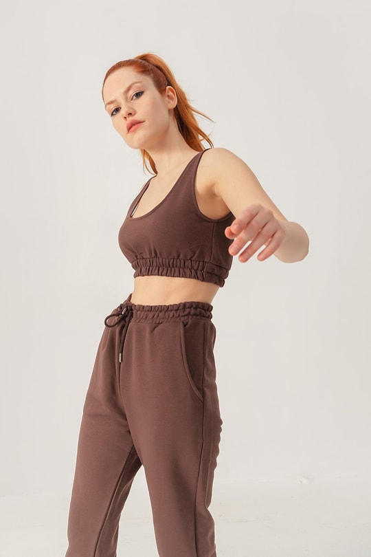 Jogger Crop Takım Kahve