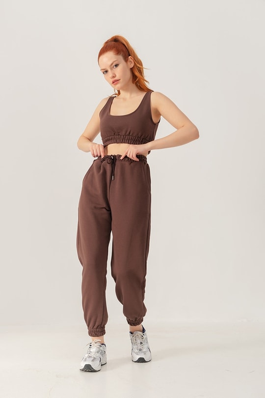 Jogger Crop Takım Kahve