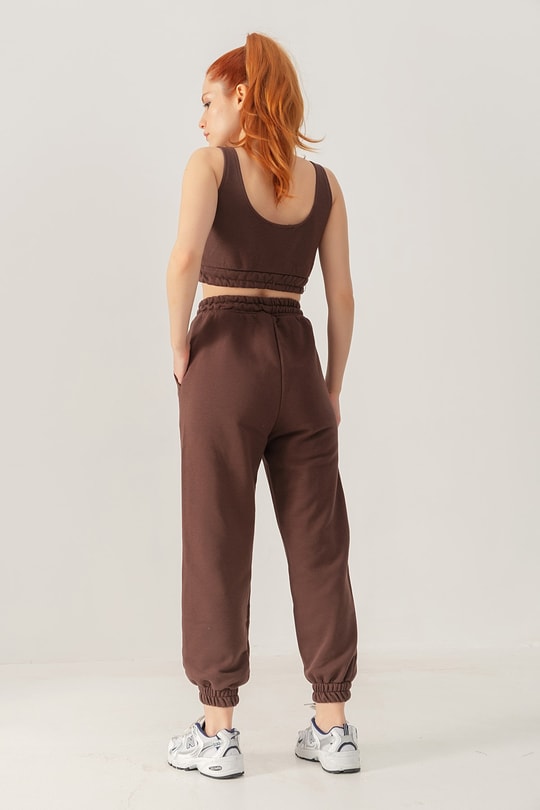 Jogger Crop Takım Kahve