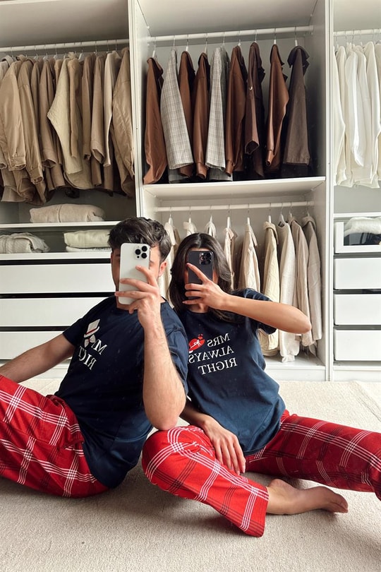 Kadın Kare Desen Çift Pijama Takımı Lacivert