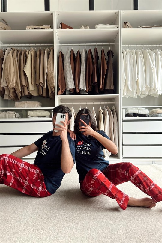 Kadın Kare Desen Çift Pijama Takımı Lacivert