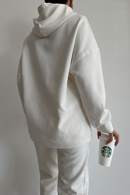 Kapüşonlu Relax Jogger Sweat Takım Beyaz