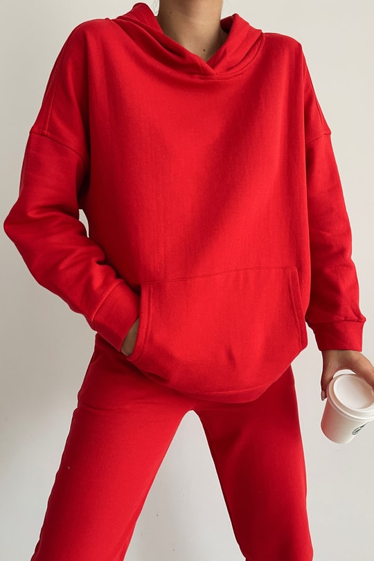Kapüşonlu Relax Jogger Sweat Takım Kırmızı