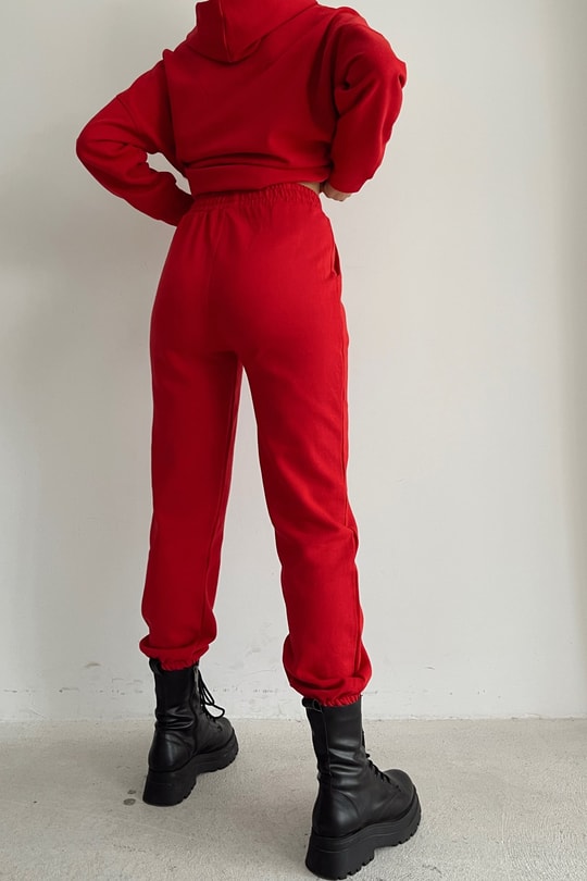 Kapüşonlu Relax Jogger Sweat Takım Kırmızı