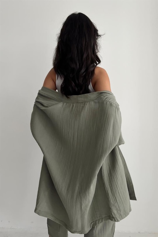 Keten Kimono Pantolon Takım Haki
