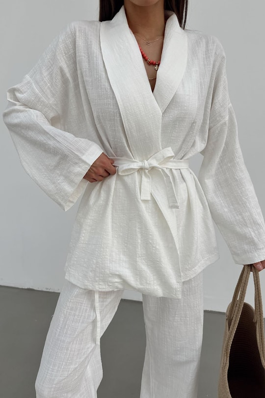 Keten Kimono Takım Ekru
