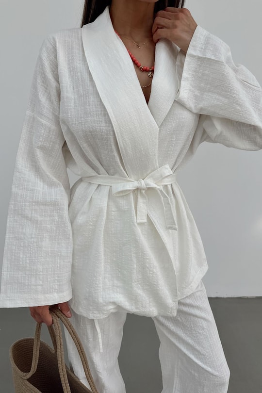 Keten Kimono Takım Ekru